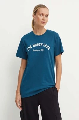 The North Face t-shirt bawełniany Tee Varsity Graphic damski kolor turkusowy NF0A89CQ1NO1