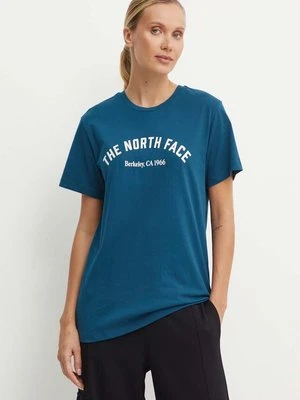 The North Face t-shirt bawełniany Tee Varsity Graphic damski kolor turkusowy NF0A89CQ1NO1