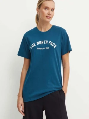 The North Face t-shirt bawełniany Tee Varsity Graphic damski kolor turkusowy NF0A89CQ1NO1