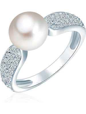 The Pacific Pearl Company Srebrny pierścionek z perłą i cyrkoniami rozmiar: 54