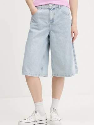 The Ragged Priest szorty jeansowe damskie kolor niebieski gładkie high waist RPSS251041DN