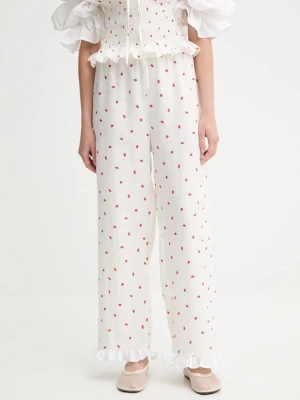 The Sleeper spodnie lniane damskie kolor beżowy proste high waist PFPT01C093R