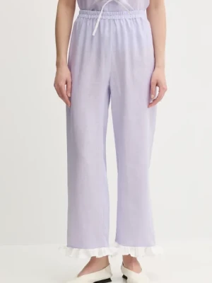 The Sleeper spodnie lniane damskie kolor fioletowy proste high waist PFPT01P009R