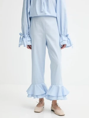 The Sleeper spodnie lniane damskie kolor niebieski proste high waist CHPT06P010N
