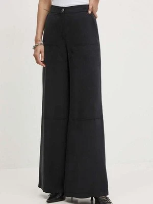 Theory spodnie damskie kolor czarny szerokie high waist