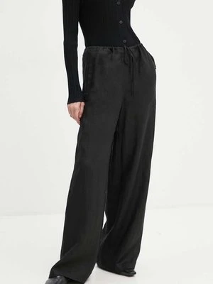 Theory spodnie damskie kolor czarny szerokie high waist O0409202