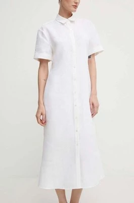Theory sukienka lniana kolor biały midi rozkloszowana O0503614
