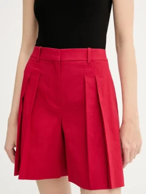 Theory szorty lniane damskie kolor czerwony gładkie high waist P0303208