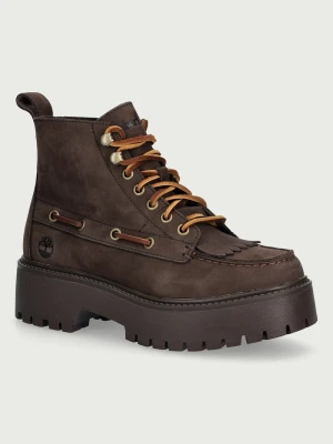 Timberland botki na platformie damskie nubukowe Stone Street brązowy