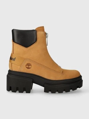 Timberland botki skórzane Everleigh Boot Front Zip damskie kolor brązowy na platformie lekko ocieplone TB0A5YHM2311