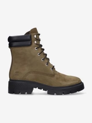 Timberland botki zamszowe Cortina Walley damskie kolor brązowy na płaskim obcasie A5T8R-GREEN