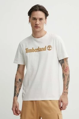 Timberland t-shirt bawełniany męski kolor beżowy z nadrukiem TB0A5UPQCM91