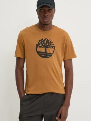 Timberland t-shirt bawełniany męski kolor brązowy z nadrukiem TB0A2C2RP471