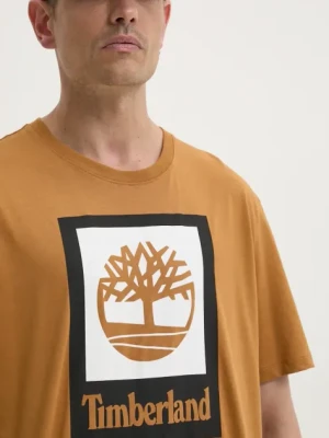 Timberland t-shirt bawełniany męski kolor brązowy z nadrukiem TB0A5QS2P471