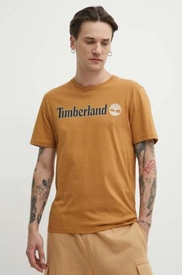 Timberland t-shirt bawełniany męski kolor brązowy z nadrukiem TB0A5UPQP471
