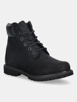 Timberland workery nubukowe 6In Premium Boot damskie kolor czarny na płaskim obcasie TB18658A0011