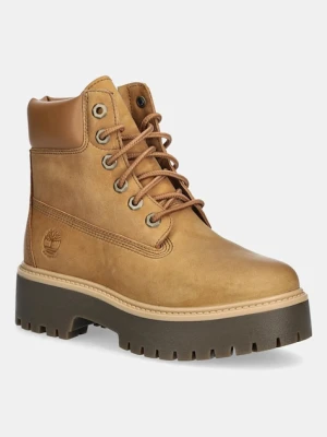 Timberland workery nubukowe Stone Street 6 Inch Lace Up Waterproof damskie kolor brązowy na platformie TB0A2H3CEN11