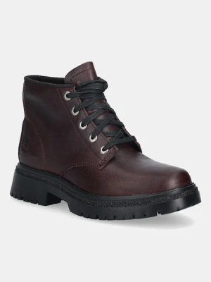 Timberland workery skórzane Cambria Valley Mid damskie kolor bordowy na płaskim obcasie TB0A42B8EIW1