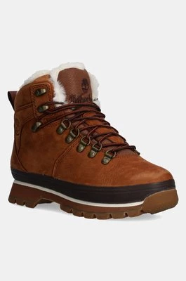 Timberland workery skórzane Euro Hiker damskie kolor brązowy na płaskim obcasie lekko ocieplone TB1A2KE7F131