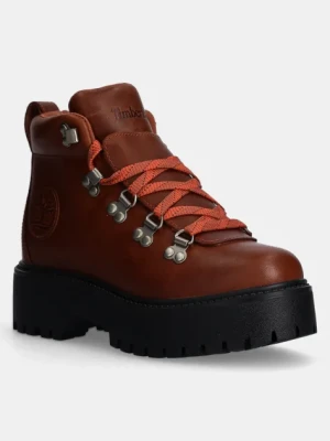 Timberland workery skórzane Stone Street damskie kolor brązowy na platformie TB0A27VJEM61