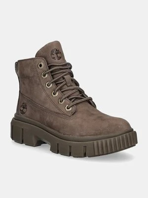 Timberland workery zamszowe Greyfield damskie kolor brązowy na platformie TB0A2FT6EM51