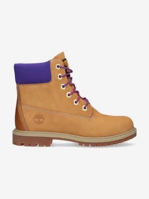 Timberland workery zamszowe Heritage 6 damskie kolor brązowy na płaskim obcasie A44KP-YELLOW