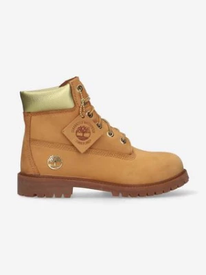 Timberland workery zamszowe Premium damskie kolor brązowy na płaskim obcasie lekko ocieplone A5SZD-BROWN