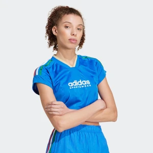 adidas Originals Tiro Cut 3 Stripes Cropped Jersey kobiety Jerseys niebieski rozmiar Odzież