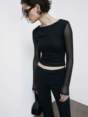 Tiulowa koszulka z drapowaniem PATRIZIA PEPE