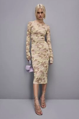 Tiulowa sukienka z printem Camouflage PATRIZIA PEPE