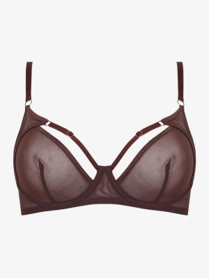 Tiulowy miękki biustonosz z wstawkami ekoskórki Brown Sand Poupee Marilyn