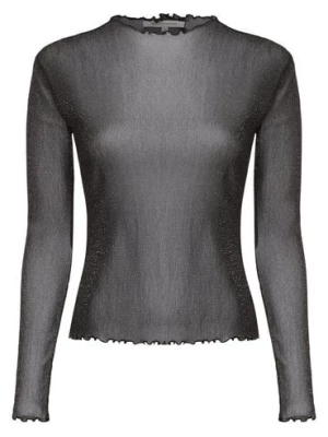 Tom Tailor Denim Damska koszulka z długim rękawem Kobiety Sztuczne włókno czarny|srebrny jednolity,