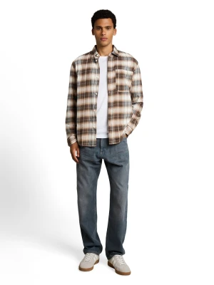 Tom Tailor Denim koszula flanelowa Mężczyźni Comfort Fit Bawełna (100%) biały | brązowy | szary