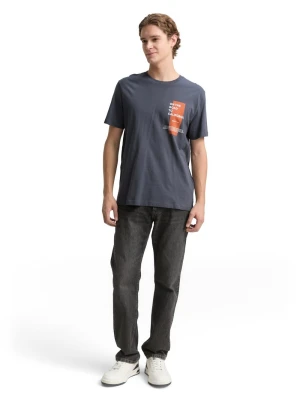 Tom Tailor Denim Koszulka męska Mężczyźni Bawełna szary|pomarańczowy nadruk,