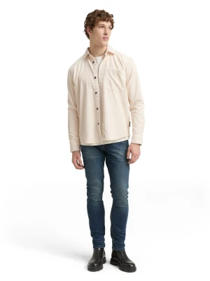 Tom Tailor Denim Męska koszula sztruksowa Mężczyźni Comfort Fit Bawełna beżowy wypukły wzór tkaniny,