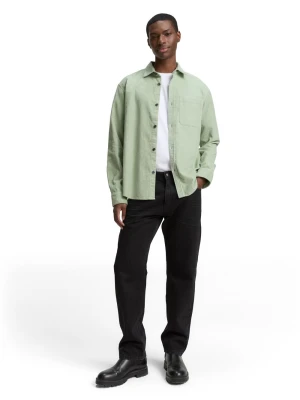Tom Tailor Denim Męska koszula sztruksowa Mężczyźni Comfort Fit Bawełna zielony wypukły wzór tkaniny,