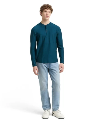 Tom Tailor Denim Męska koszula z długim rękawem Mężczyźni Bawełna niebieski|zielony wypukły wzór tkaniny,