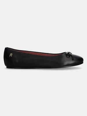 Tommy Hilfiger baleriny skórzane BALLERINA LEATHER FLAT BOW kolor czarny FW0FW08359