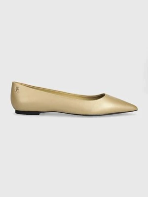 Tommy Hilfiger baleriny skórzane GOLD POINTED BALLERINA kolor złoty FW0FW07883