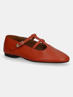 Tommy Hilfiger baleriny skórzane SMOOTH LEATHER T-BAR BALLERINA kolor pomarańczowy FW0FW09153