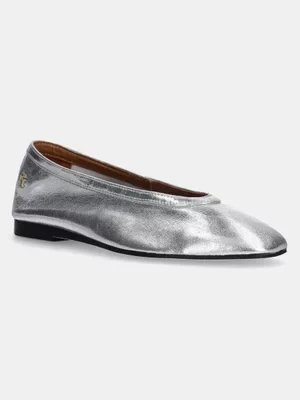 Tommy Hilfiger baleriny skórzane SOFT METAL LTHR BALLERINA NO BOW kolor srebrny FW0FW08601