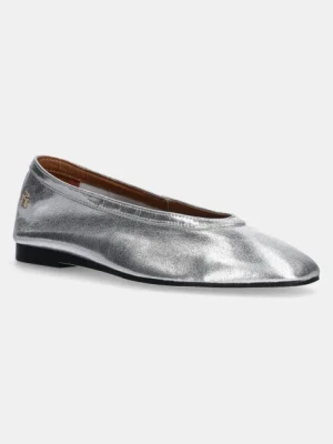 Tommy Hilfiger baleriny skórzane SOFT METAL LTHR BALLERINA NO BOW kolor srebrny FW0FW08601