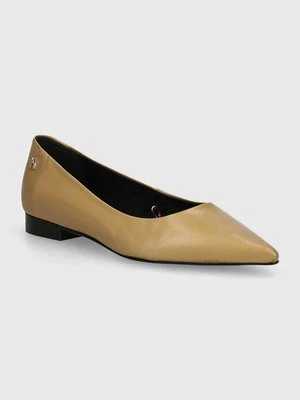 Tommy Hilfiger baleriny skórzane TH POINTY BALLERINA kolor beżowy FW0FW08291