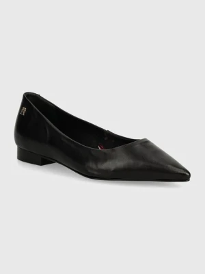 Tommy Hilfiger baleriny skórzane TH POINTY BALLERINA kolor czarny FW0FW08291