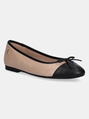 Tommy Hilfiger baleriny skórzane TOE CAP LEATHER BALLERINA kolor beżowy FW0FW08759