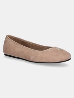 Tommy Hilfiger baleriny zamszowe TH HARDWARE SUEDE BALLERINA kolor beżowy FW0FW08655