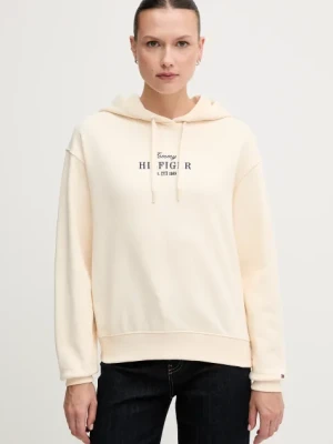 Tommy Hilfiger bluza bawełniana damska kolor beżowy z kapturem z aplikacją WW0WW45528