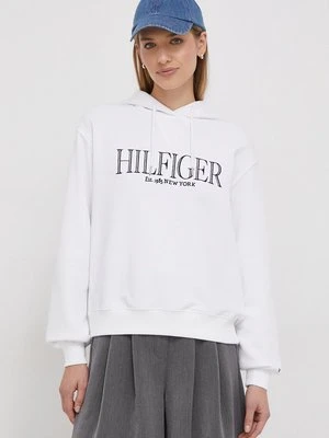 Tommy Hilfiger bluza bawełniana damska kolor biały z kapturem z aplikacją WW0WW41042