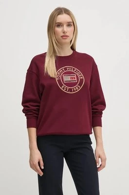 Tommy Hilfiger bluza bawełniana damska kolor bordowy z aplikacją WW0WW42891