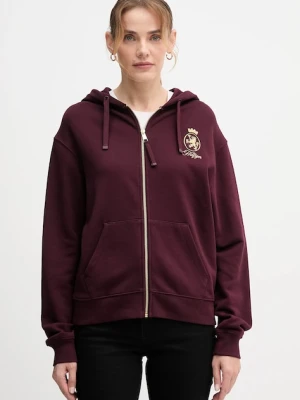 Tommy Hilfiger bluza bawełniana damska kolor bordowy z kapturem z aplikacją WW0WW46126